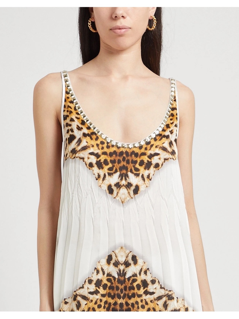 Roberto Cavalli $450 Silk Leopard Tunic Top NWT IT 40 Studded Trim Sheer Chiffon